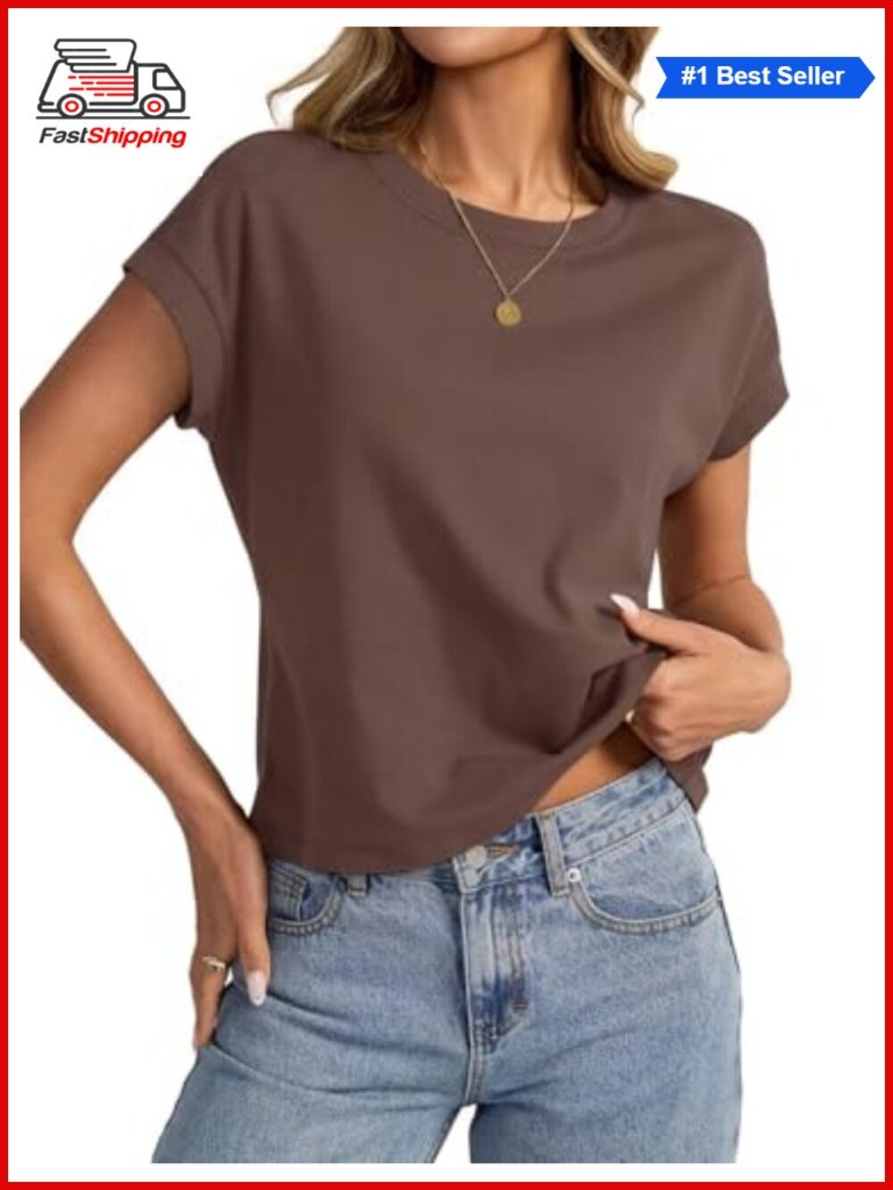 ✨ Womens Cotton Crop Top Loose Fit Crewneck Cap Sleeve Summer Tee